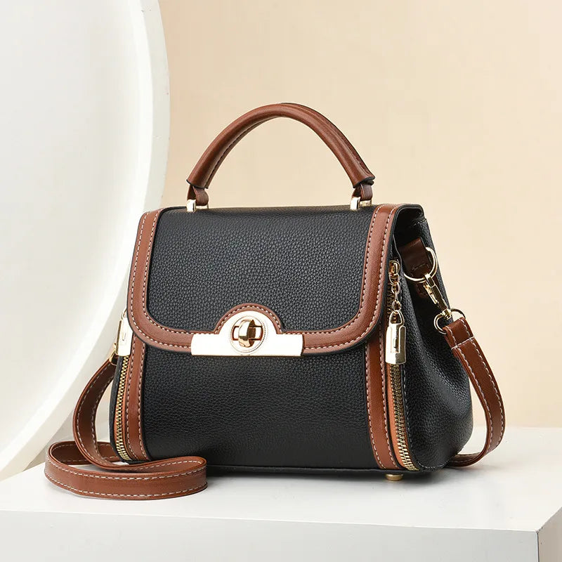 Colorblock PU Square Crossbody Handbag Black