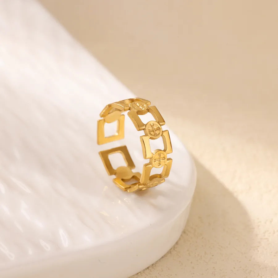 18K Gold Plated Cross & Heart Open Ring