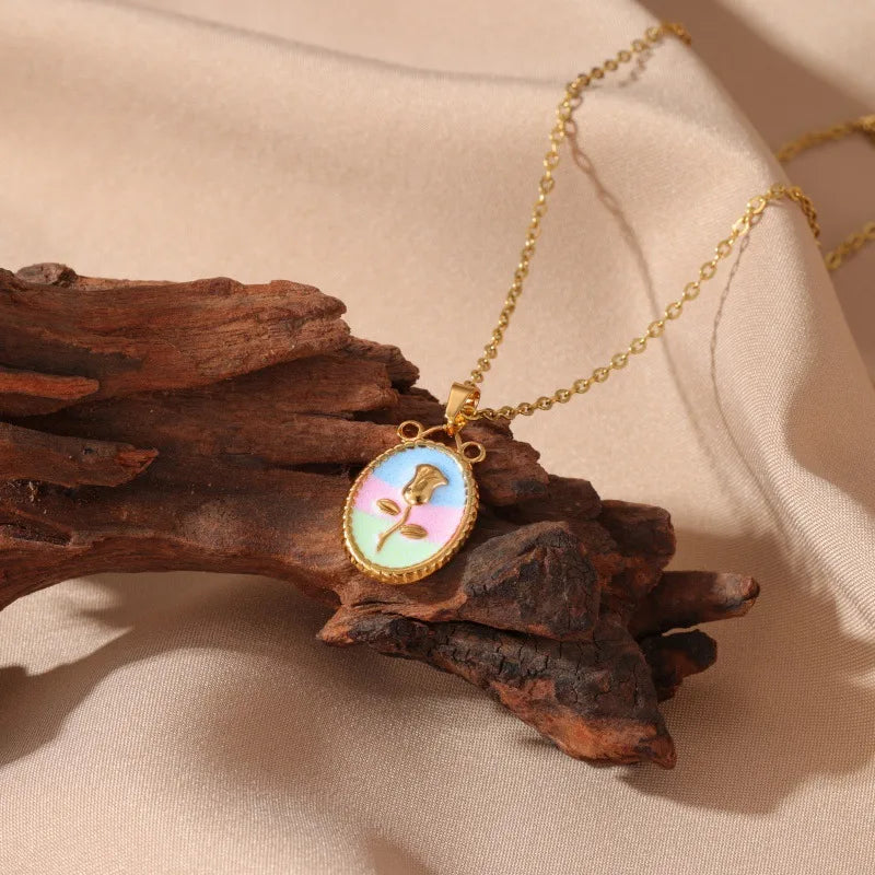 French Rose Tulip Pendant Necklace H-7594