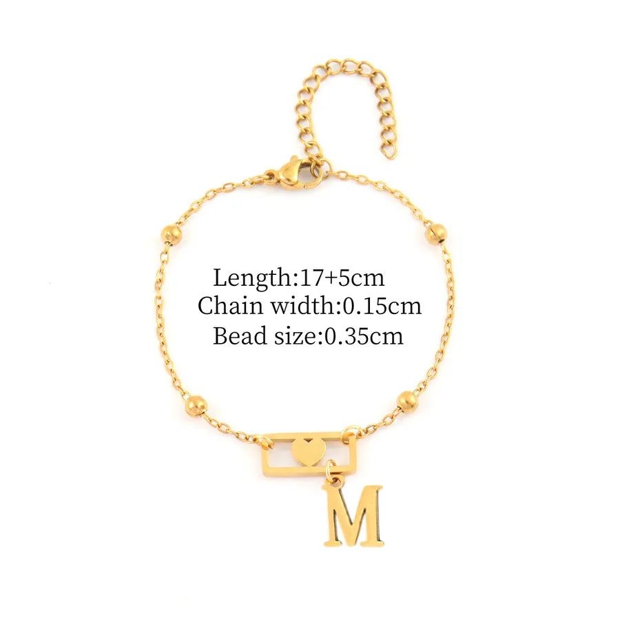 Gold Stainless Steel Initial Heart Bracelet Gold m