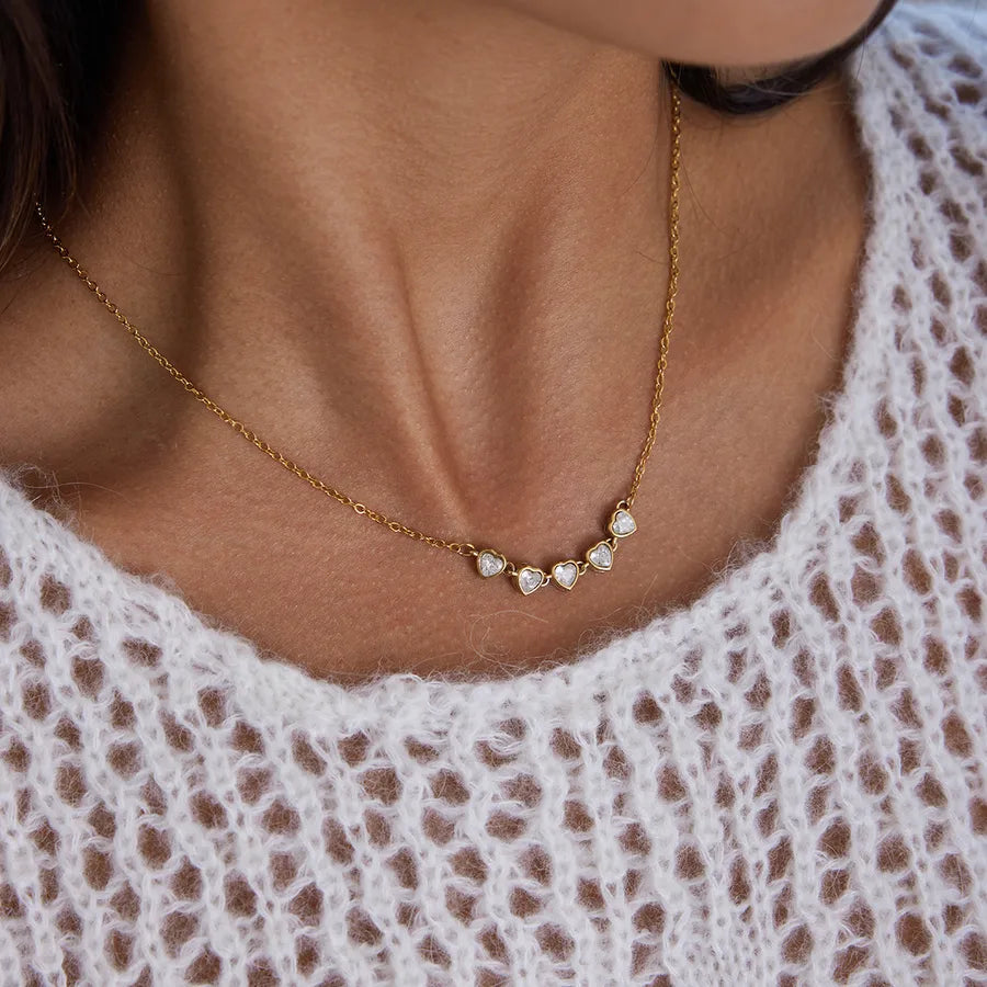 18K Gold Heart Tennis Necklace for Women