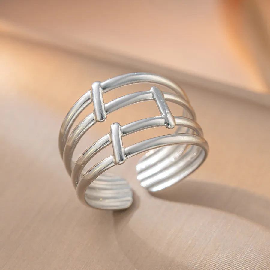 Adjustable Geometric Titanium Steel Ring K4 Steel Color Ring Adjustable