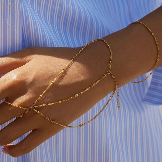 18K Gold Plated Stainless Steel Finger Chain Bracelet