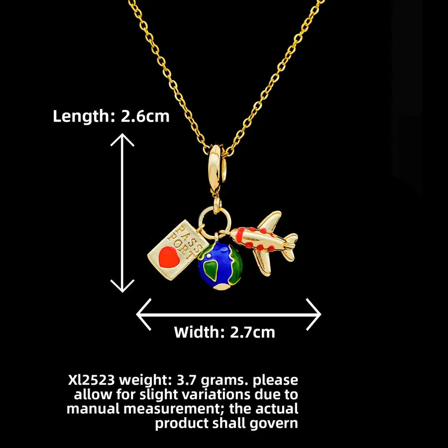 Butterfly & Whale Couple Pendant Necklace XL2523 Airplane Around the World Necklace Gold