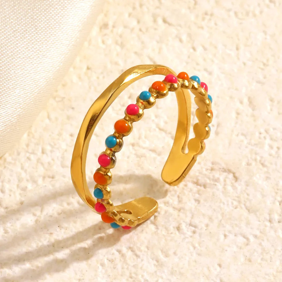 Rainbow Heart Stainless Steel Open Ring