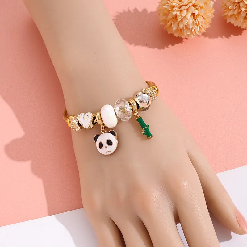 Cute Panda Charm Stainless Steel Bracelet