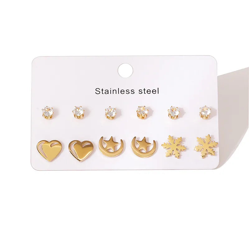 Heart & Cross Stainless Steel Stud Earrings