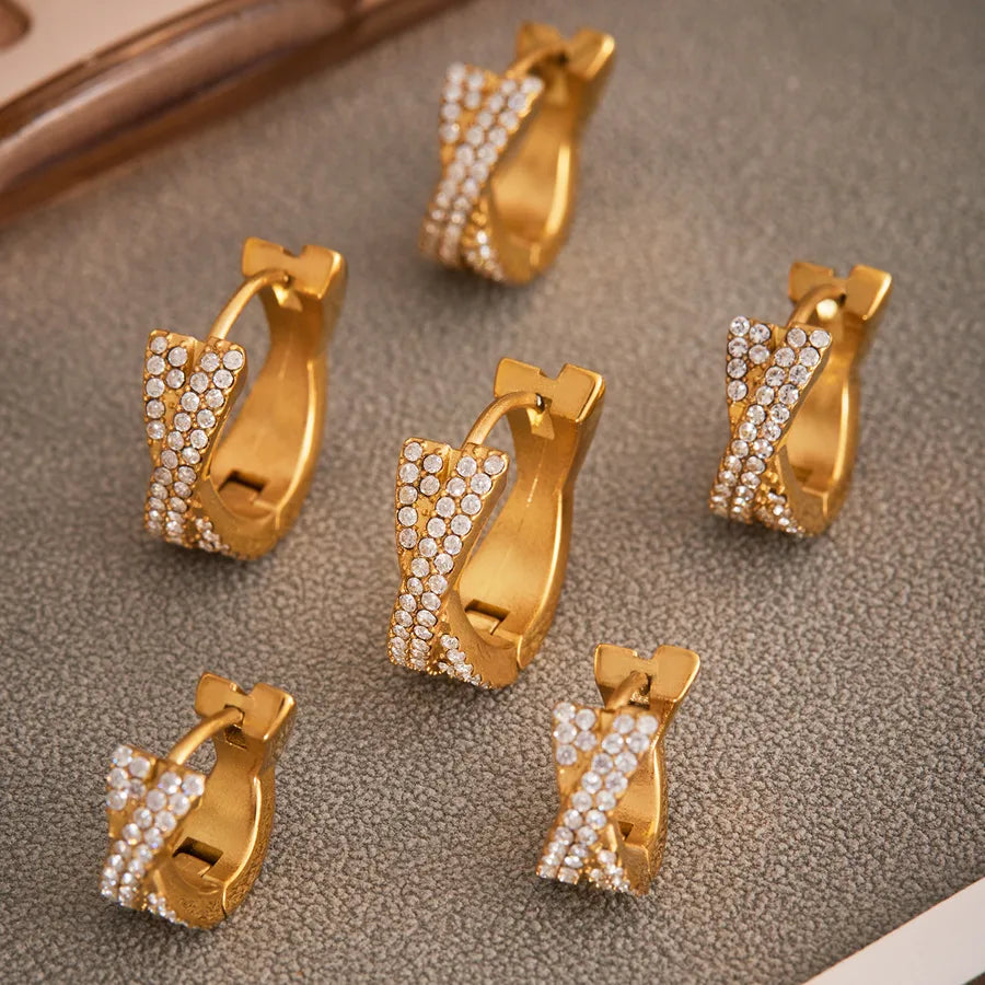 18K Gold Zircon Cross Earrings for Women