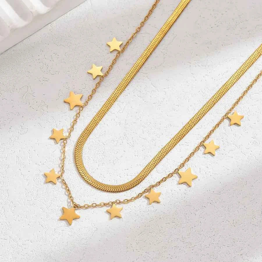 18K Gold Plated Double Layer Star Necklace