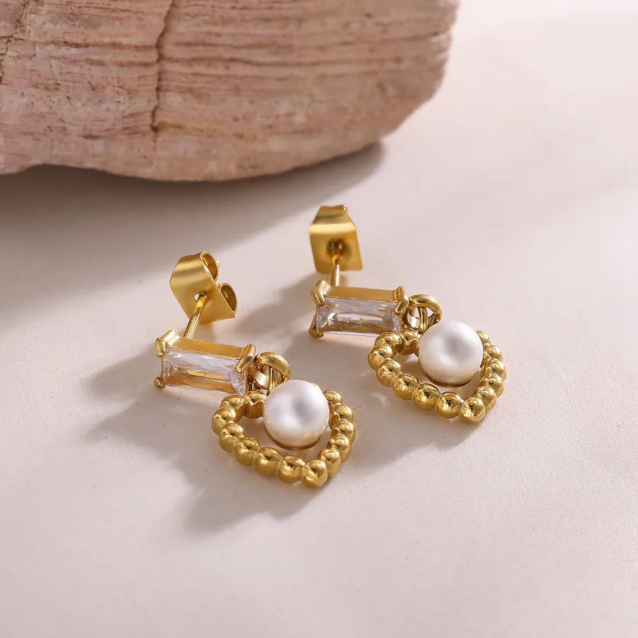 Heart-Shaped Pearl & Zircon Stud Earrings