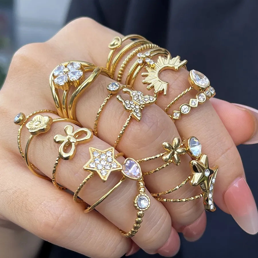 Star Flower Bow Knot Open Ring – 18K Gold Plated