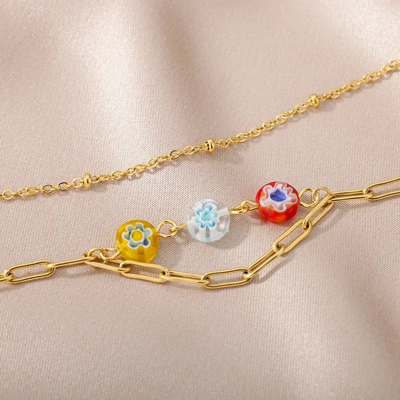 Boho Devil's Eye Heart Gold Anklet