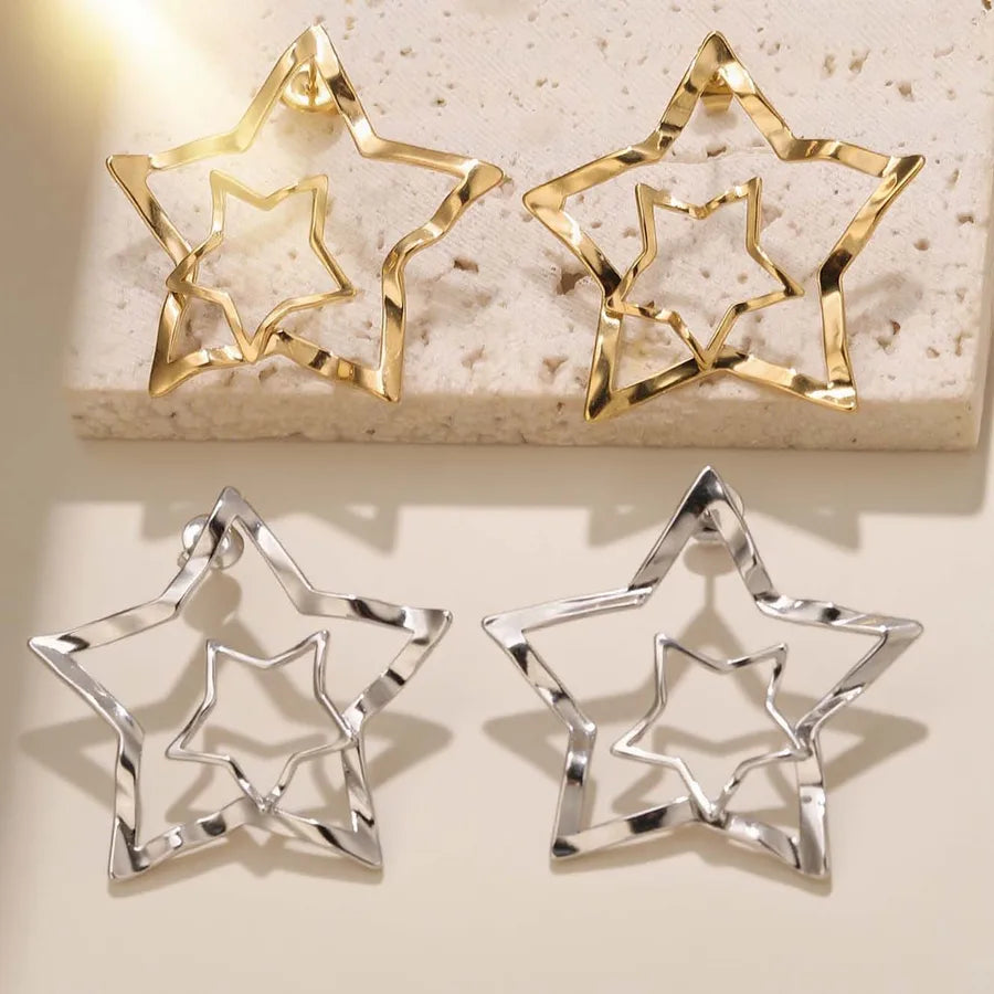 Stainless Steel 3D Star Earrings for Women