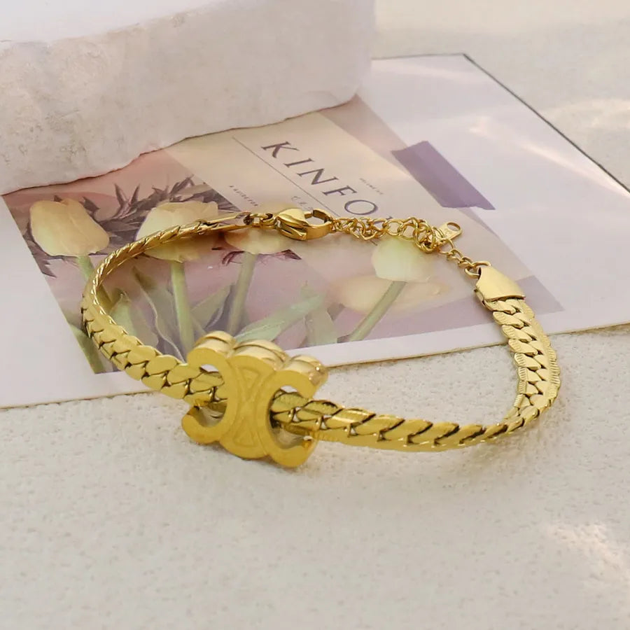 Gold Plated Stainless Steel Asymmetric Bracelet Average Size Gold Style 8