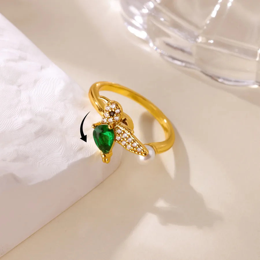 Elegant Open Ring with Pearl & Bird Design
