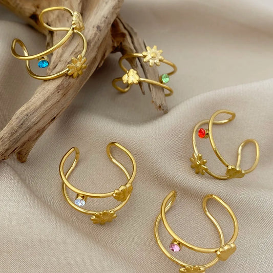 Gold Plated Flower Open Ring for Women