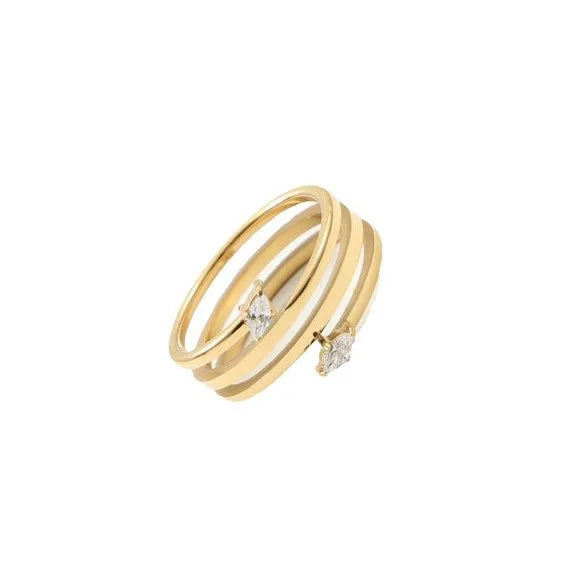 18K Gold Spiral Titanium Ring with Zirconia Stones