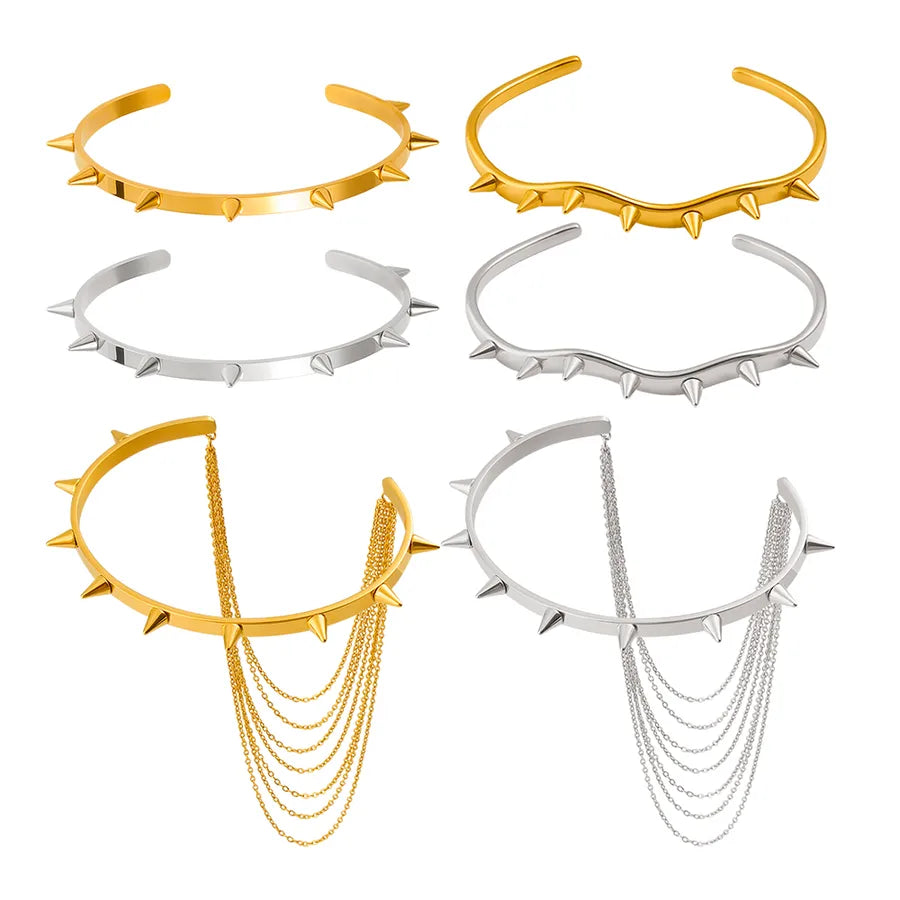 18K Gold Rivet Geometric Stainless Steel Bangle