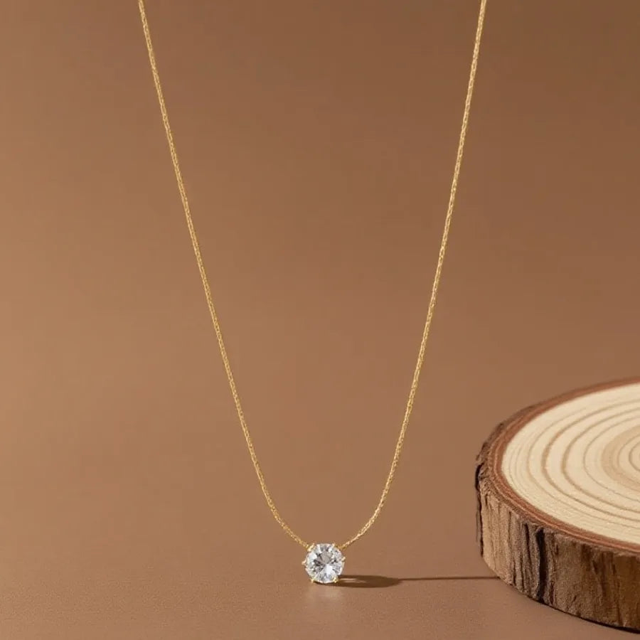 Gold Heart Shell Pendant Necklace X0203-Six Claw Single Diamond-Necklace- Gold