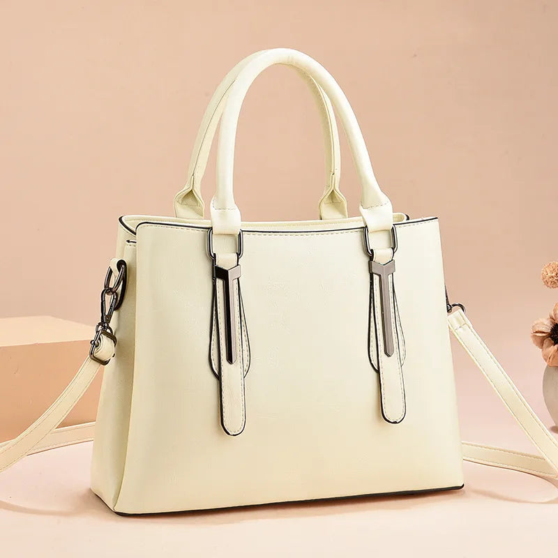 Large PU Leather Square Tote Handbag Style One Meter White
