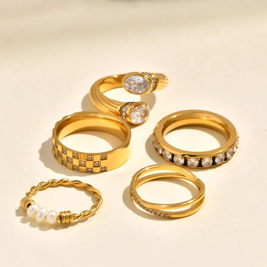 Gold Plated Pearl & Zircon Cross Ring for Women