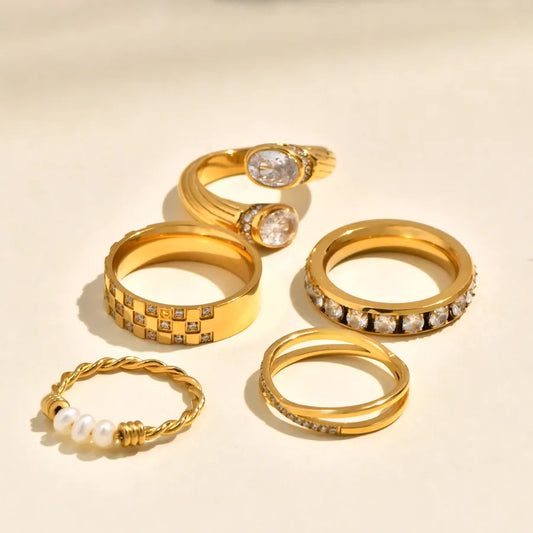 Gold Plated Pearl & Zircon Cross Ring for Women