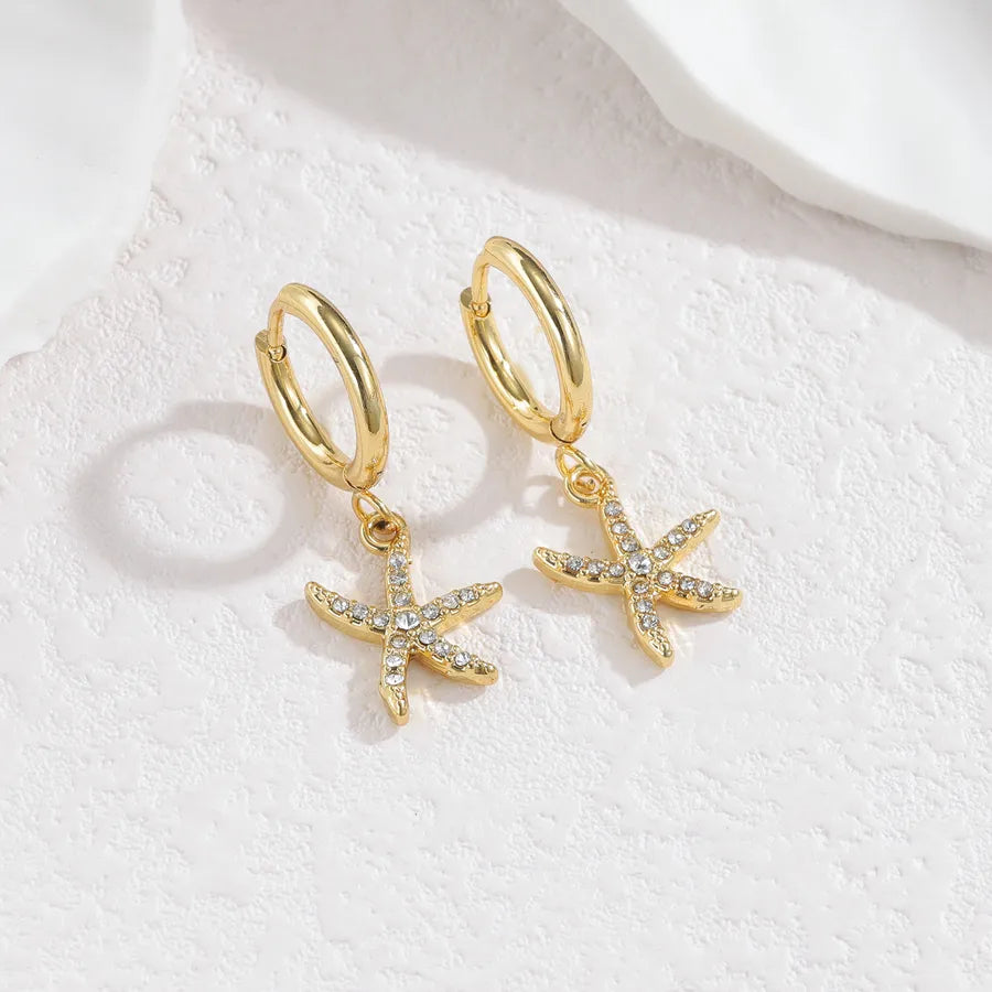 Starfish & Shell Diamond Stainless Steel Earrings SE1177-Haixing