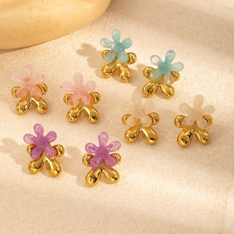 Boho Five-Petal Flower Earrings in Titanium Steel