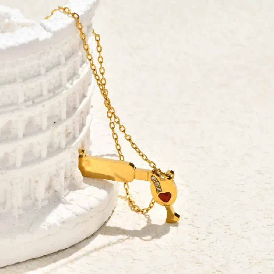 Red Heart Crown 18K Gold Plated Pendant Necklace