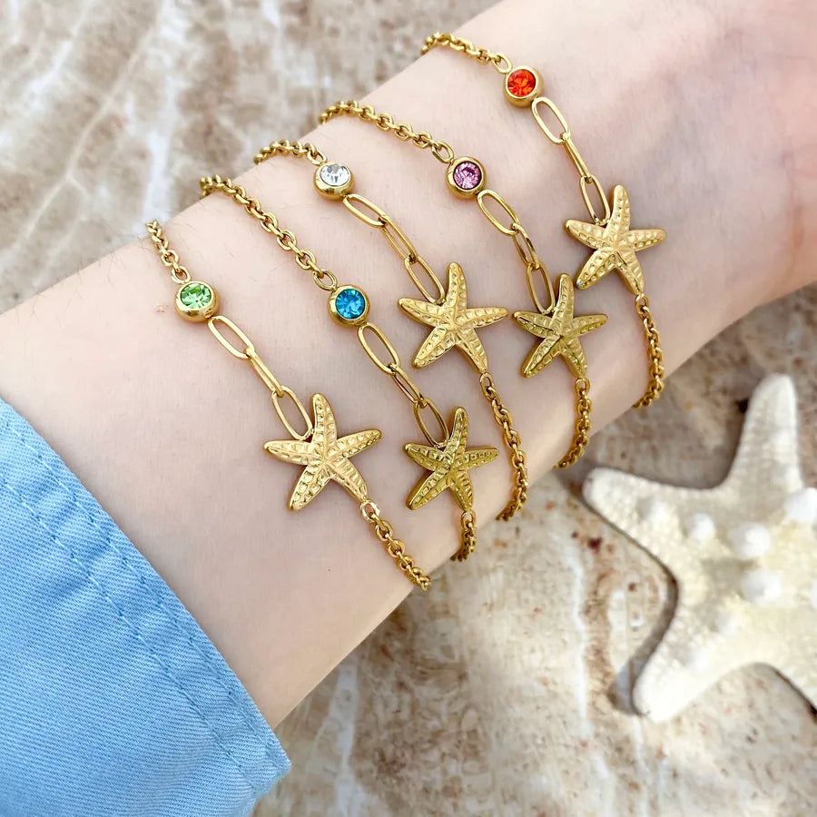18K Gold Starfish Bracelet in Titanium Steel