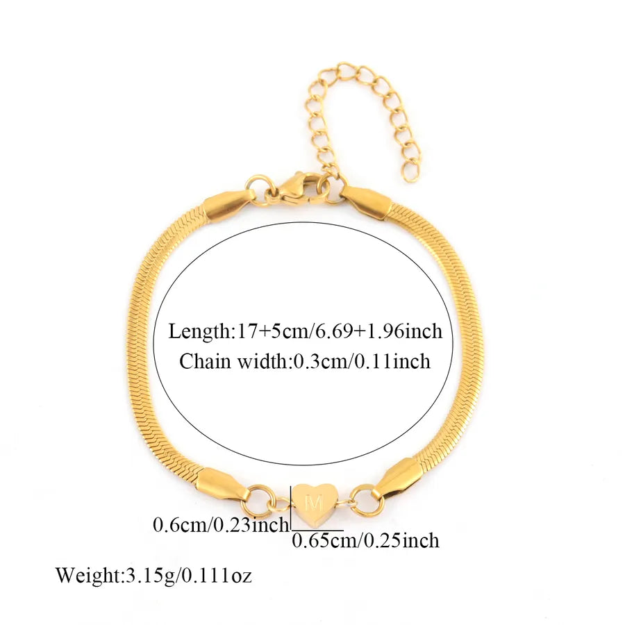 Gold Heart Initial Bracelet for Women
