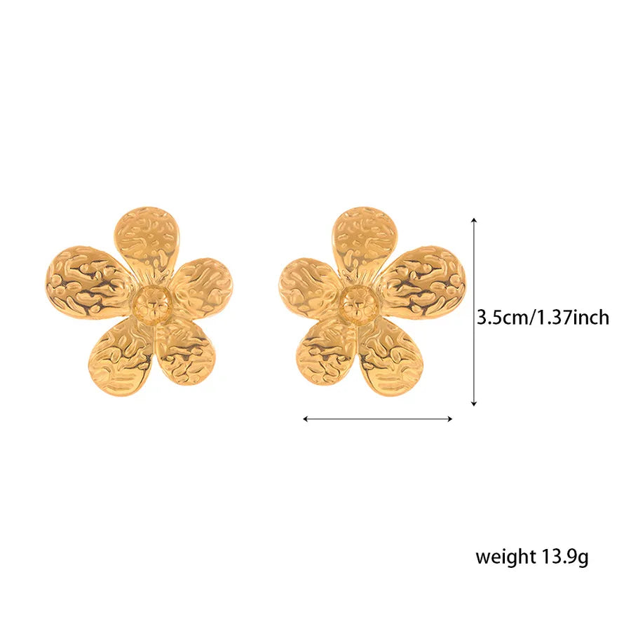 Titanium Steel Flower Stud Earrings for Women ER187–G