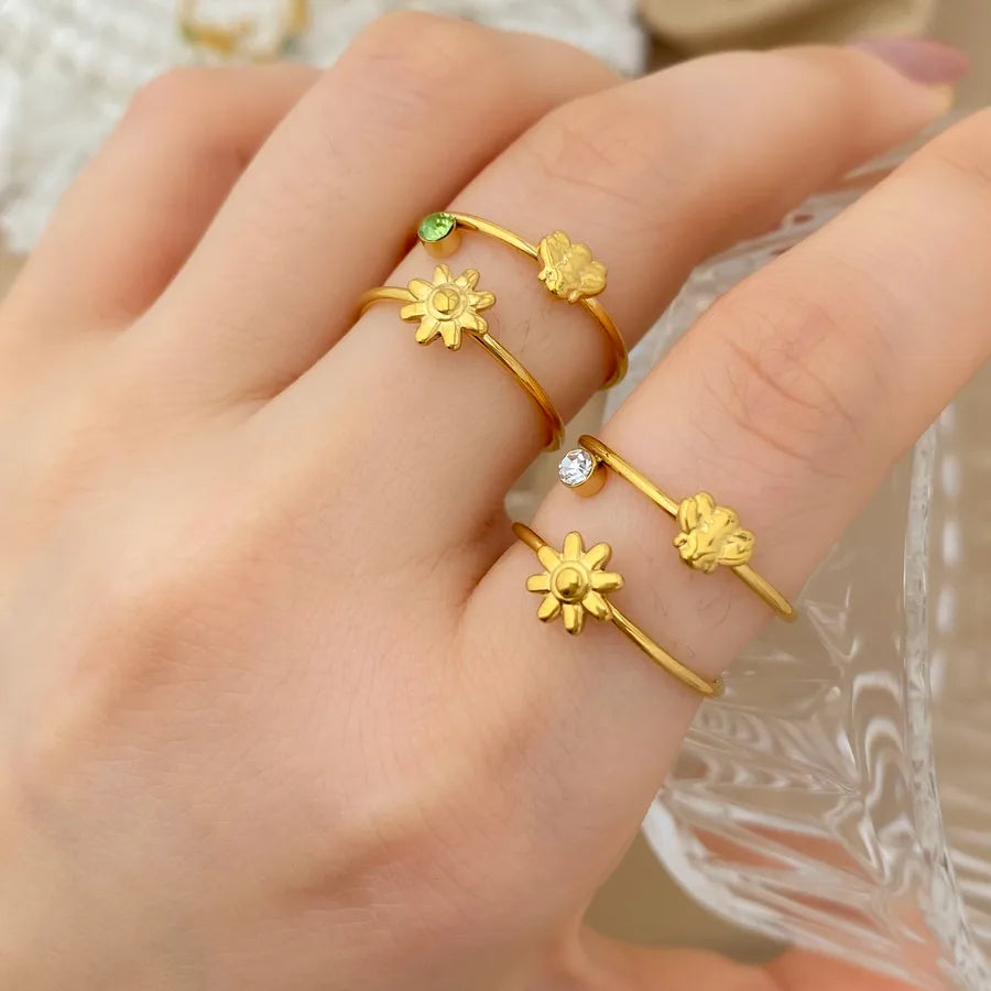 Gold Plated Flower Open Ring for Women