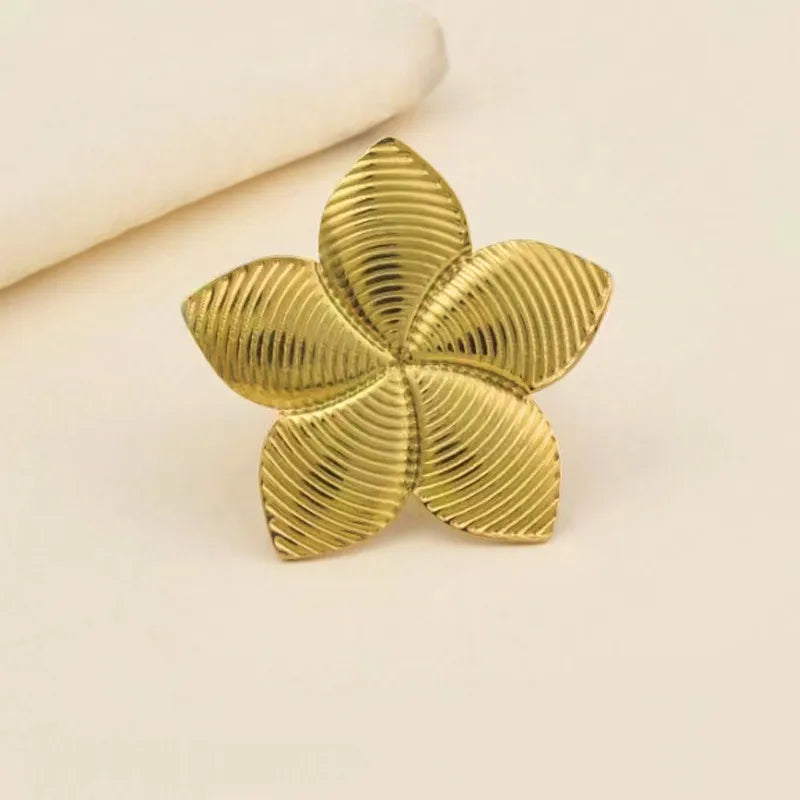 Gold Floral Butterfly Stainless Steel Ring Average Size Five petal flower