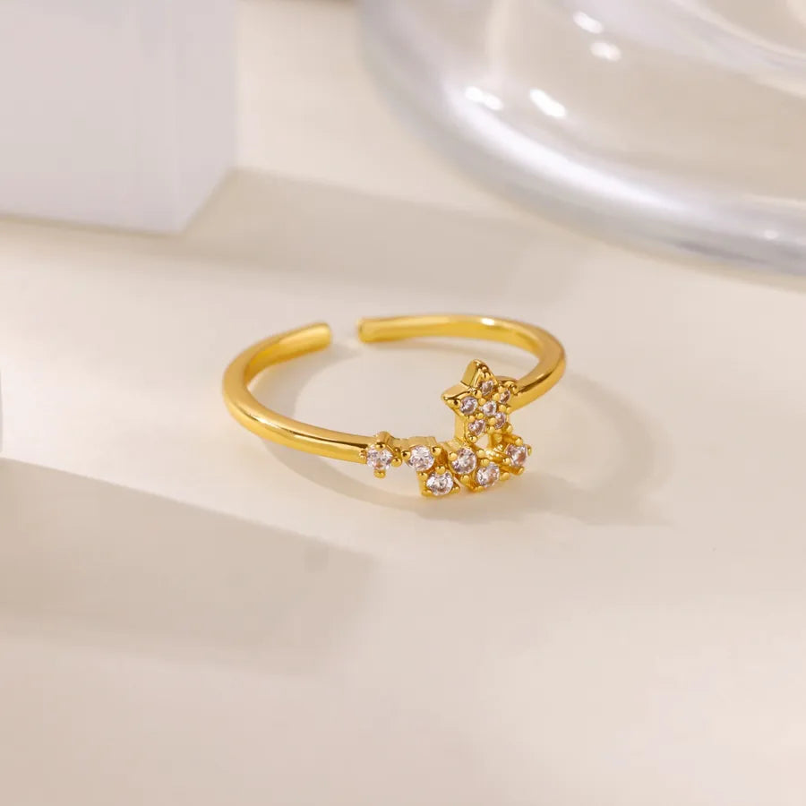 Gold Plated Geometric Open Ring with Zircon