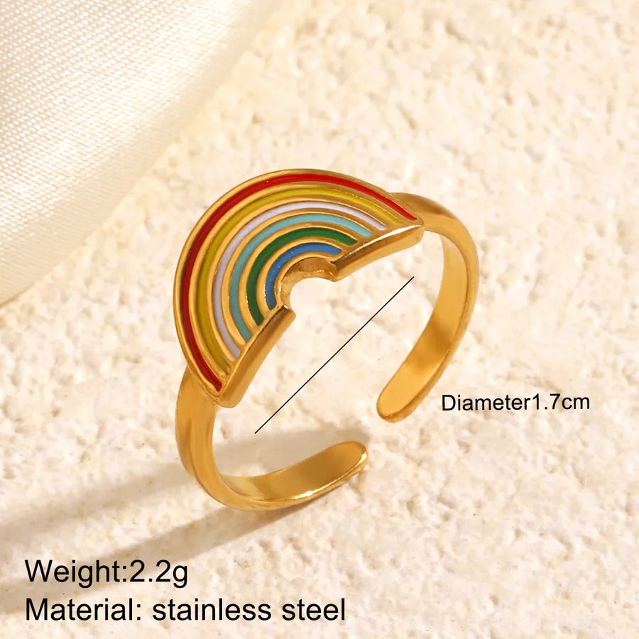 Rainbow Heart Stainless Steel Open Ring Style 571