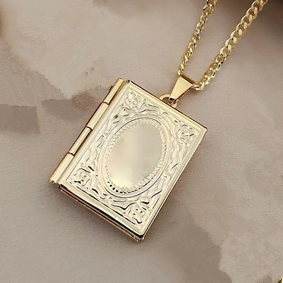 Stainless Steel Heart Shell Locket Necklace Rectangle