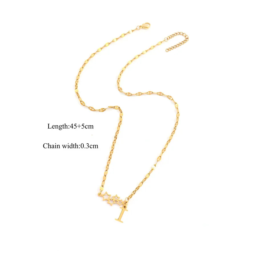 18K Gold Plated Letter & Star Pendant Necklace Gold I