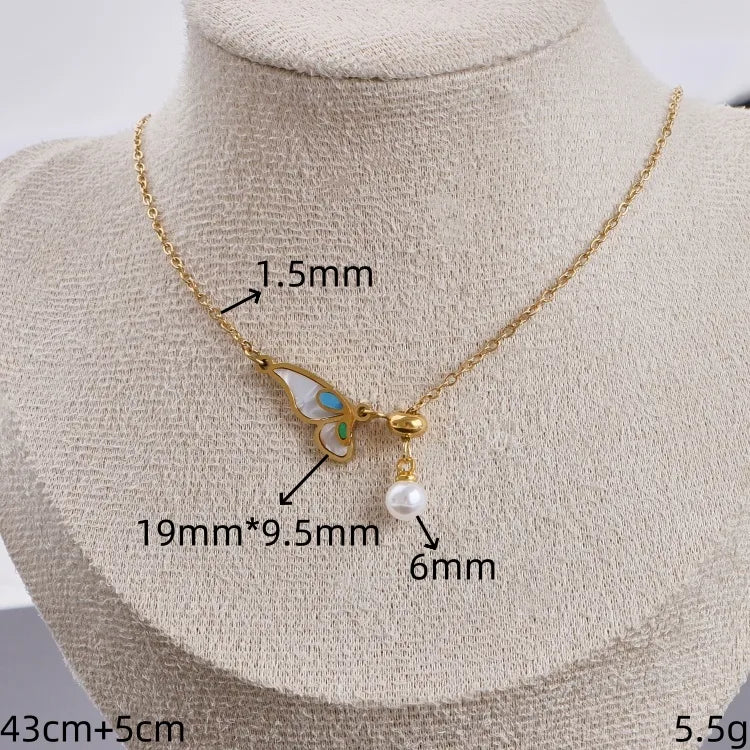 Gold Butterfly & Pearl Charm Pendant Necklace 19mm*9.5mm Gold 1 Piece