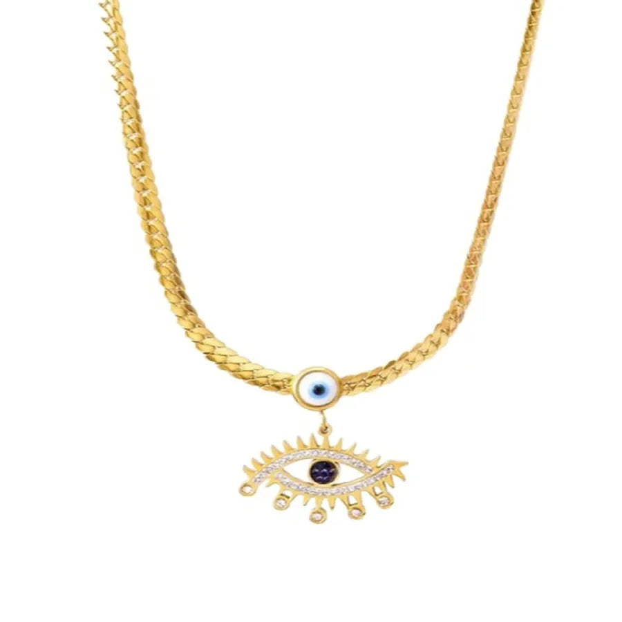 18K Gold Plated Eye Pendant Necklace One Size Gold 2# QJ0410