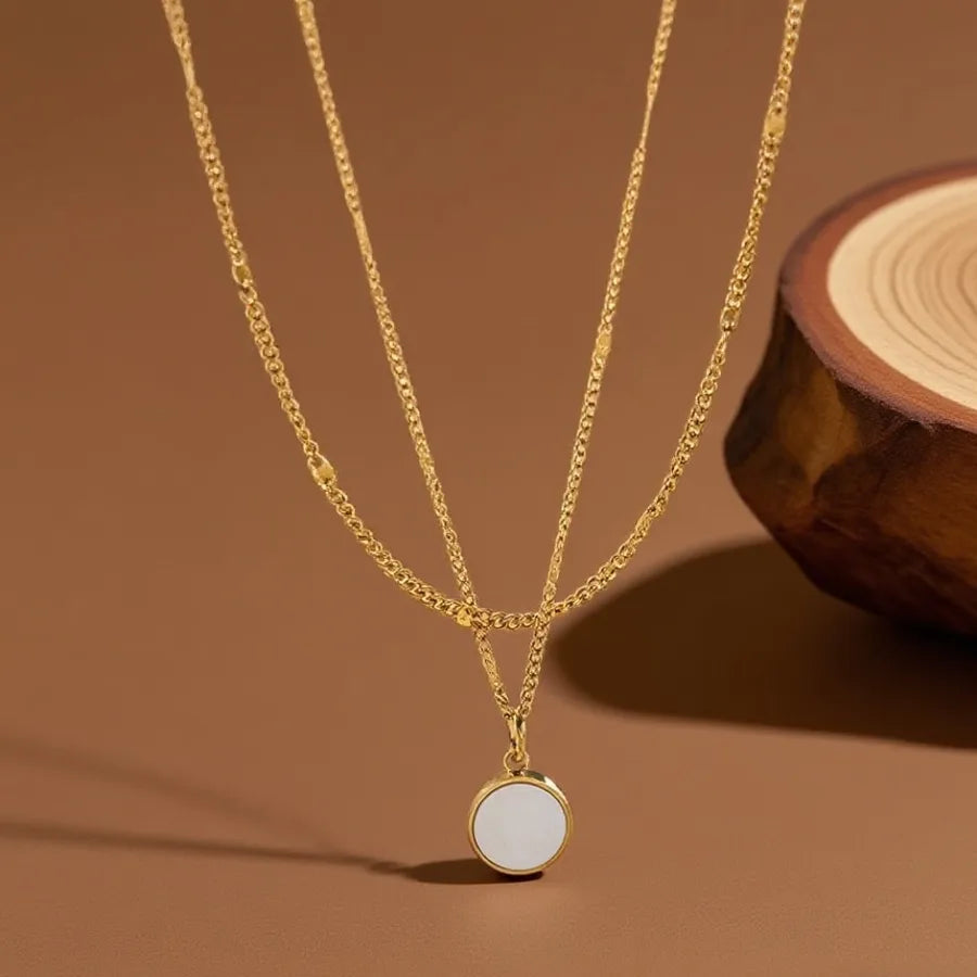 Double Layer Titanium Steel Heart Necklace X034-Double Layer White Shell-Necklace- Gold