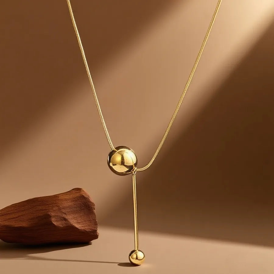 Titanium Steel Heart Pendant Necklace X087-Small and Large Round Balls-Necklace- Gold