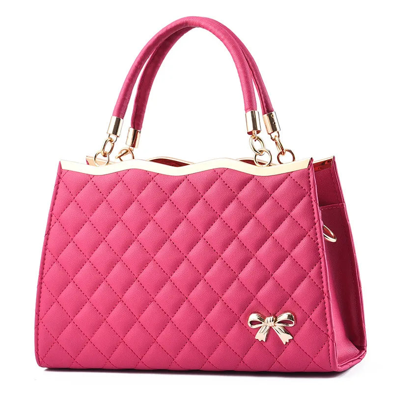 Embroidered Diamond Grid PU Shoulder Bag Rose Red