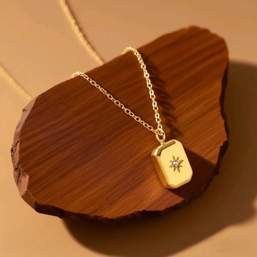 Titanium Steel Heart Pendant Necklace X0498-Star Square-Necklace- Gold
