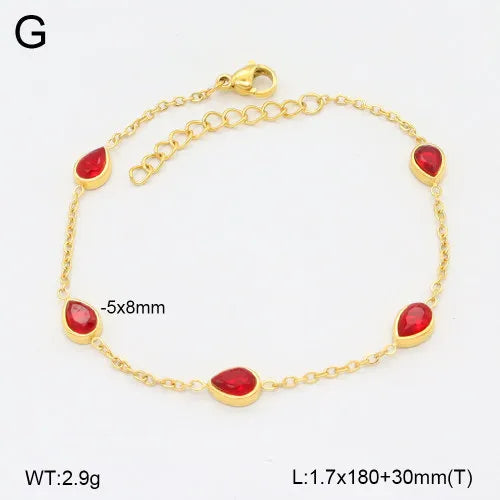 18K Gold Plated Waterdrop Bracelet 180mm+30mm Red Diamond Gold 1 Strand Package