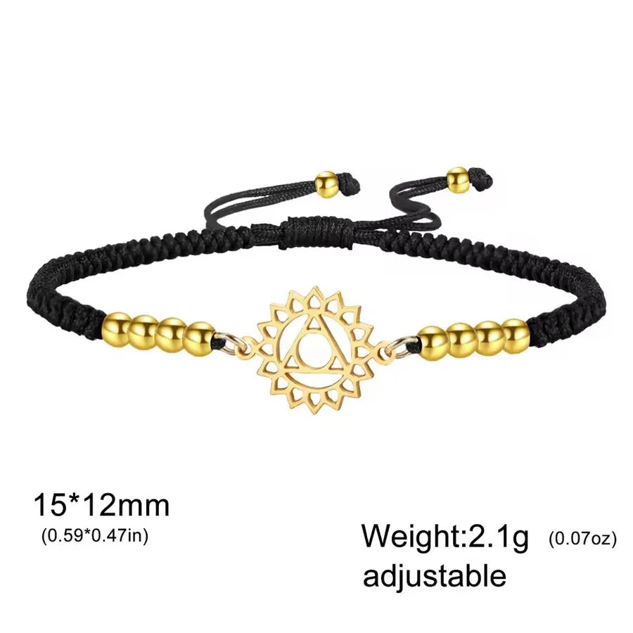 Mandala Lotus Red Rope Bracelet Element 7- Gold with Black Cord