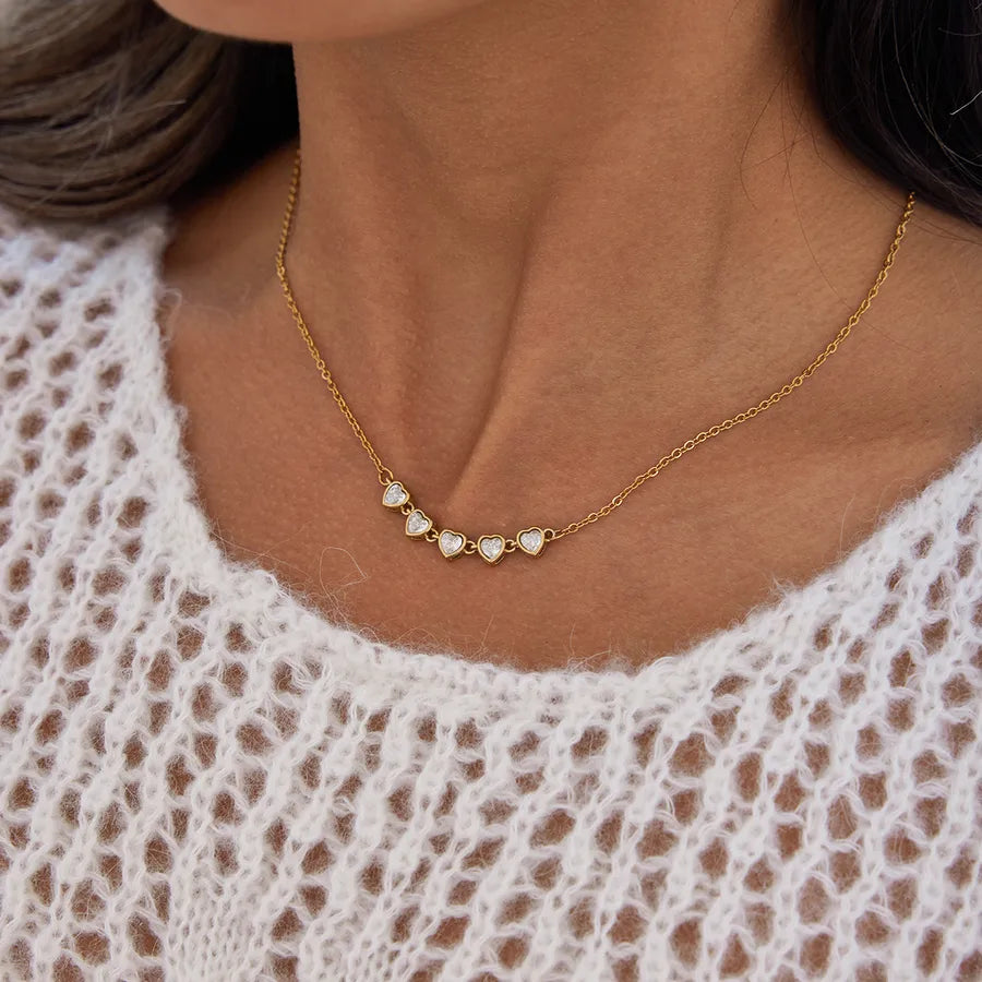 18K Gold Heart Tennis Necklace for Women