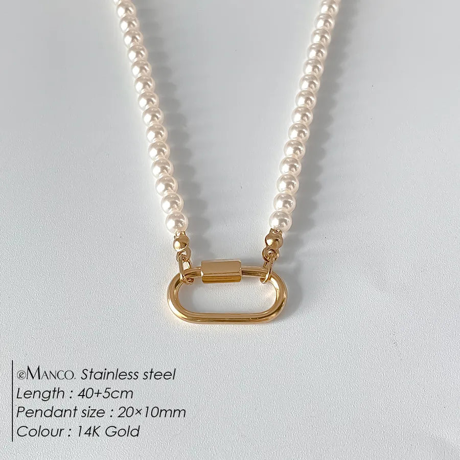 Geometric Pearl Stainless Steel Pendant Necklace XNL0051 Gold