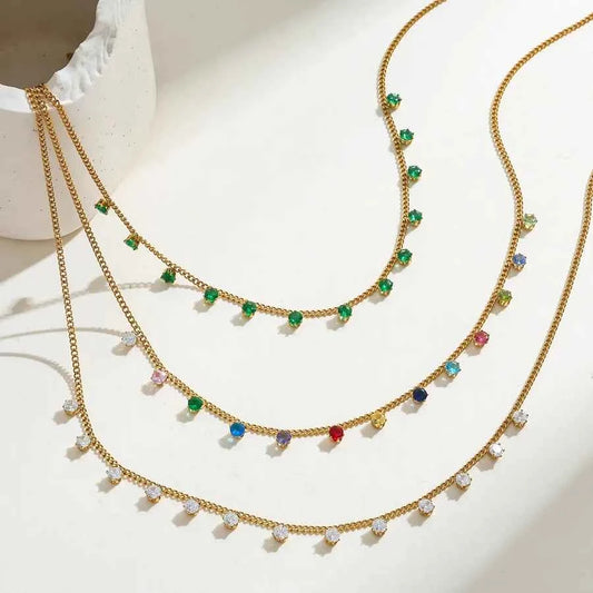 18K Gold Plated Geometric Zircon Stainless Necklace