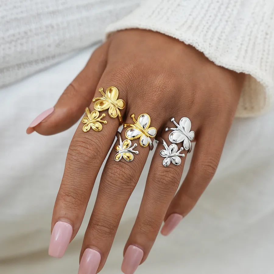 18K Gold Butterfly Adjustable Ring